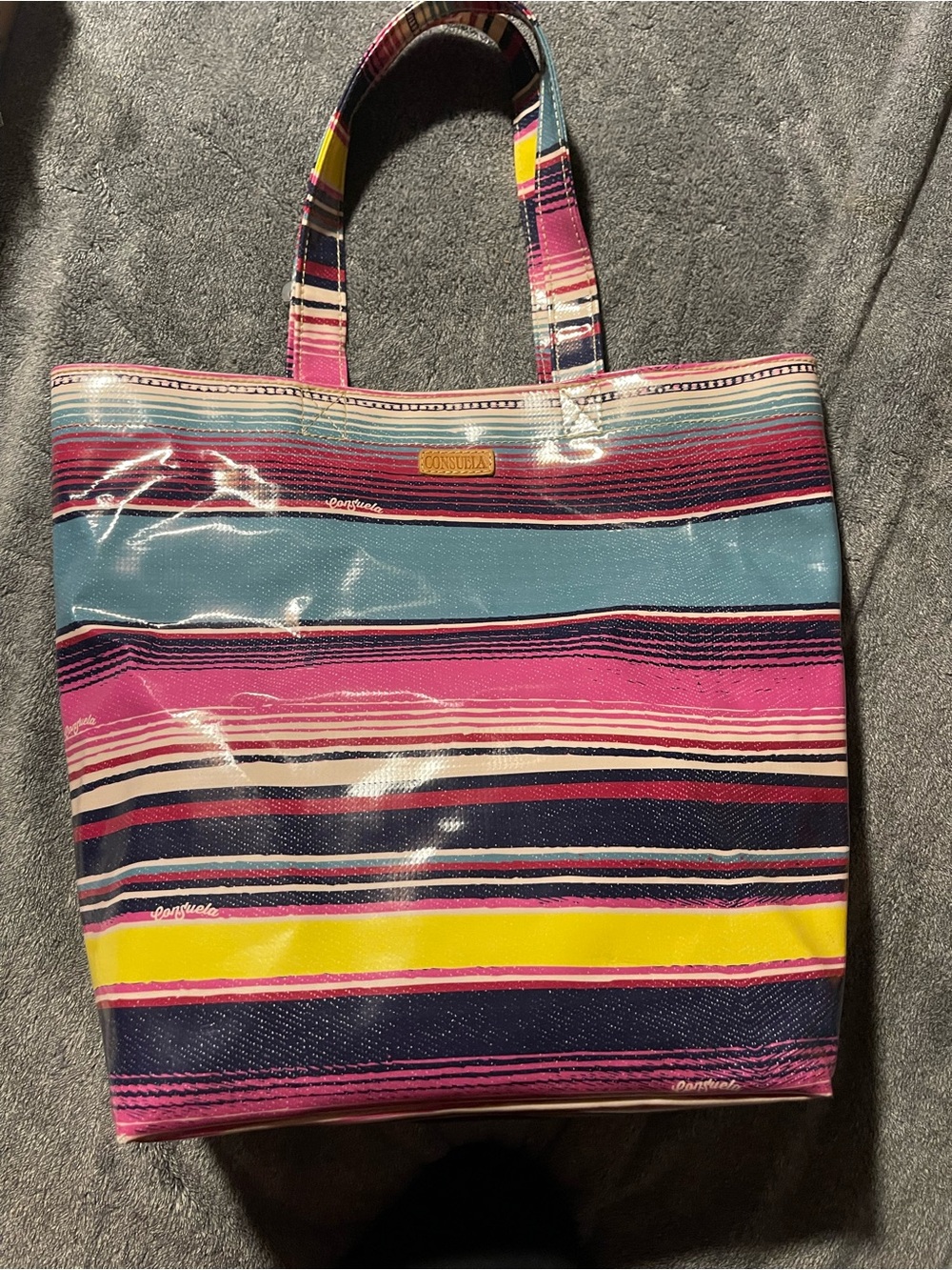 Consuela Multicolor Striped Vinyl Tote - Pink, Blue, Yellow
